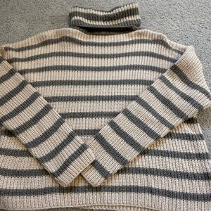 PrettyLittleThing Gray and Cream Striped Turtleneck Sweater